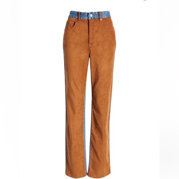 Good American Icon Mixed Media Denim & Faux Suede Pants Size 26 NWT - Picture 2 of 11